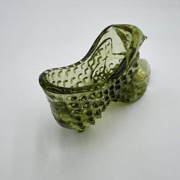 Fenton Glass Green Hobnail Cat Slipper Shoe in Excellent Condition - Picture 6 of 9